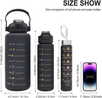 3 Pack Water Bottles Set with 2l Large Bottle 900ml Portable Bottle and