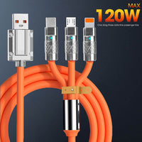 120w 3 in 1 USB Cable 6a Fast Charging Cable Micro USB Type C Charging Cable