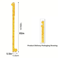 Giraffe Yellow Cute Height Chart Sticker, Wall Decor Removable Measurement