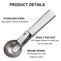 Premium Stainless Steel Ice Cream Scoop with Trigger Fruit Scoop Frozen