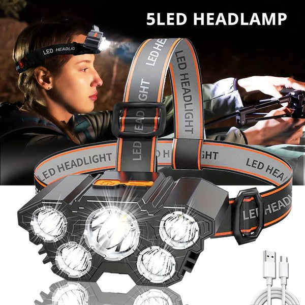 T21 5led with Built-in 18650 Battery USB Rechargeable Portable Flashlight
