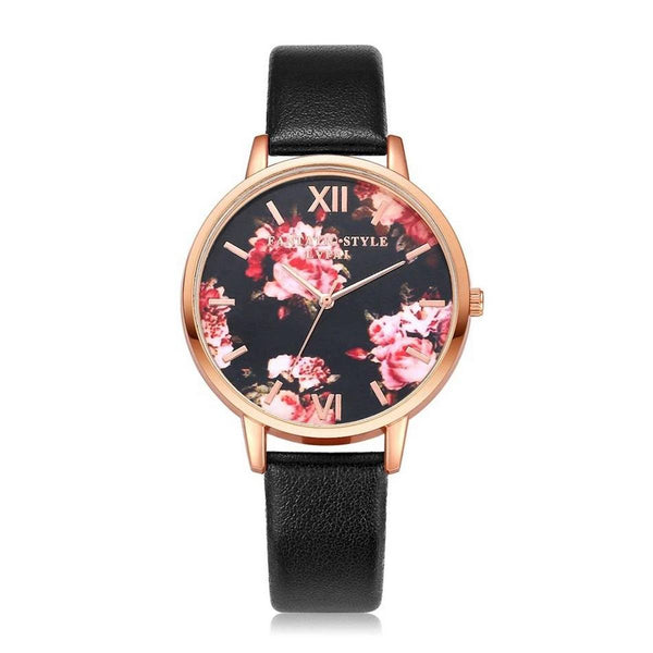Luxury Leather Strap Rose Gold Frame Watch
