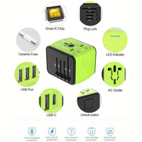 Global Travel Adapter with USB & Type-C Charging Universal Wall Charger with