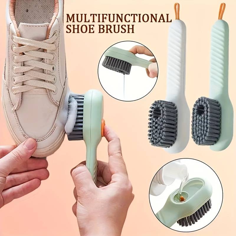 Multi-functional Liquid Dispenser Shoe Brush with Soft Bristles, Plastic