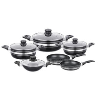 10 PC Non Stick Cookware Set - 2 Frying Pans, 1 Hopper Pan with Lid, 3