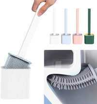 Mini Toilet Brush with Holder Set Long Handled Black Silicone Toilet Cleaner