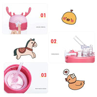 600ml Kids Water Sippy Cup Antler Creative Cartoon Baby Cups with Straws