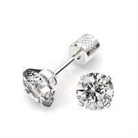 Pair of 4mm White Synthetic Zirconia Earrings with Floral Relief Design and