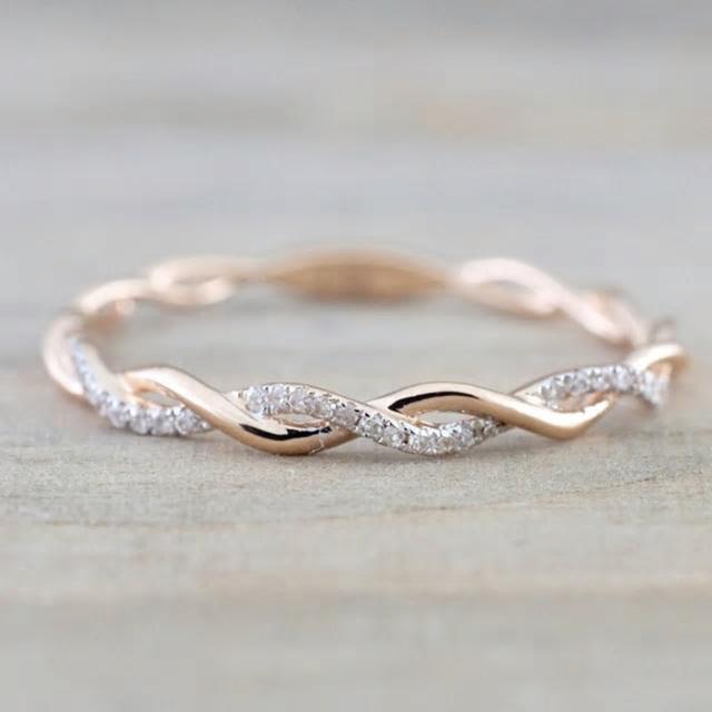 Rose Gold Ring with Classical Twist with Crystals Zirconia Wedding