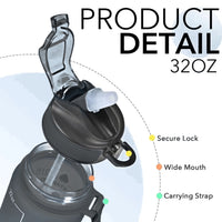 1000 Ml Large Capacity Sports Water Bottle with Time-Tracking Straw Leak