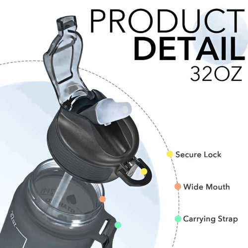 1000 Ml Large Capacity Sports Water Bottle with Time-Tracking Straw Leak