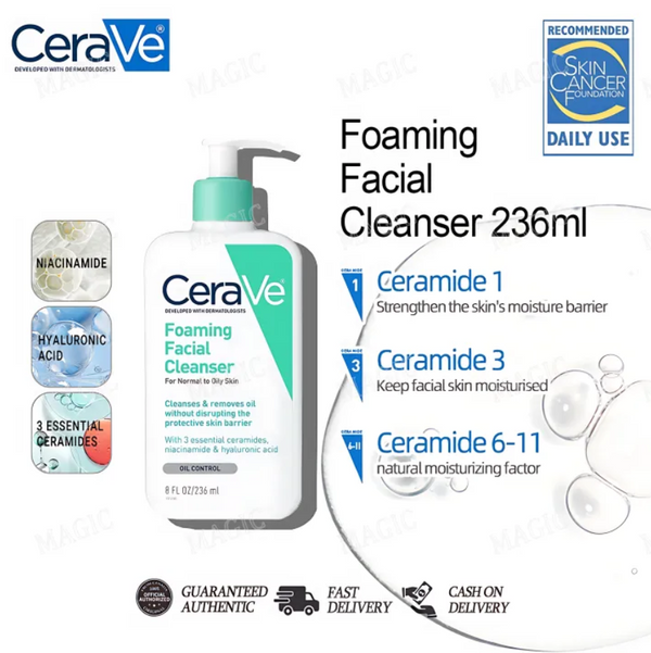 Cerave Cleanser Foaming Cleanser&Acne Control Cleanser 100% Moisturizing