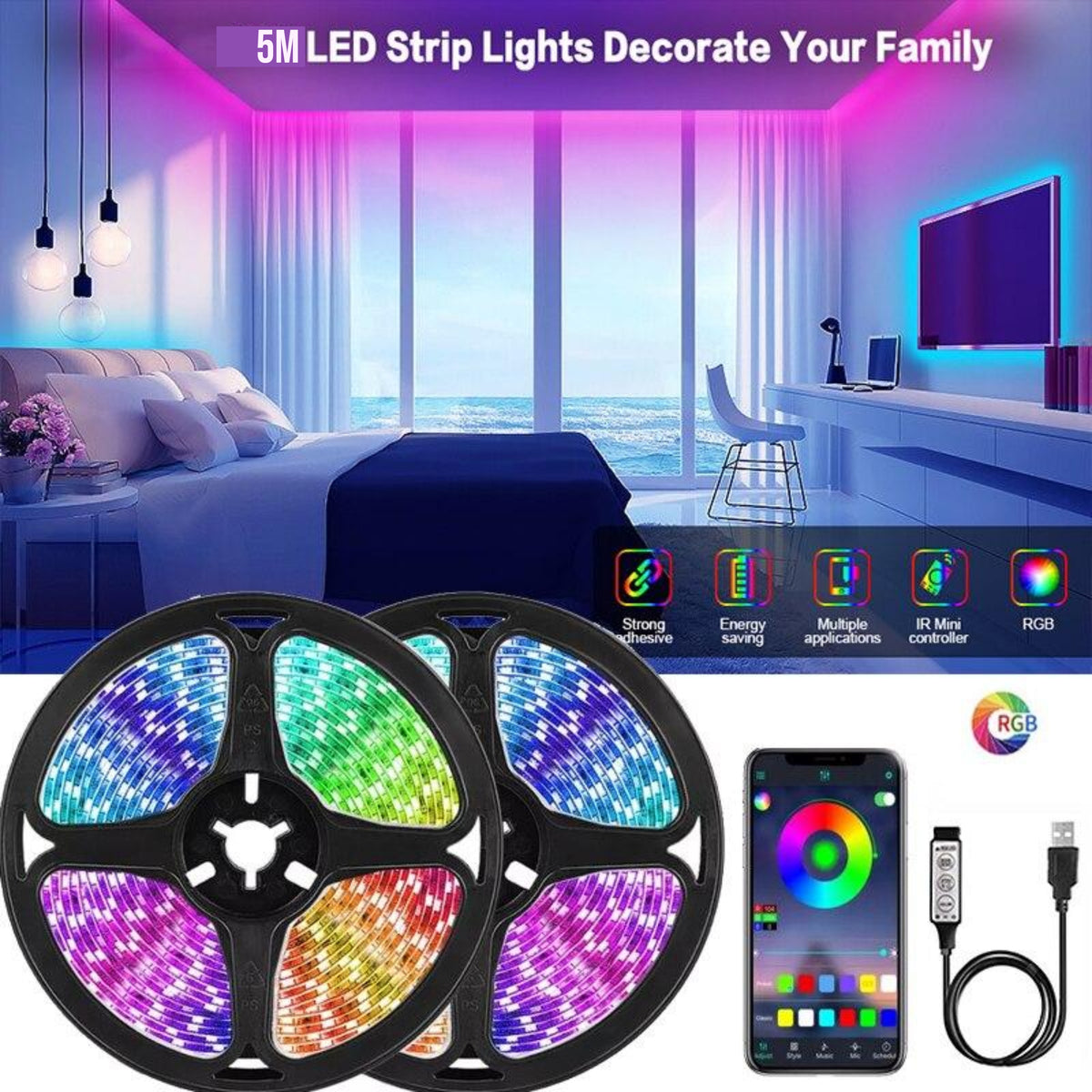 Led Strip Lights 5 Meter/3Meter/2Meter 2835 LED RGB Strip Light Backlight