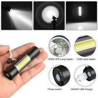 Mini Flashlight COB LED Torch Light Tactical Rechargeable Light Bright Super