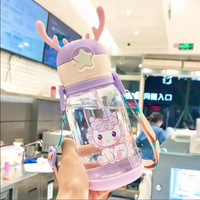 600ml Kids Water Sippy Cup Antler Creative Cartoon Baby Cups with Straws