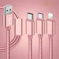 Charger 3 in 1 USB Cable for iPhone, All Android Phones Micro USB and Type C