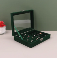 Velvet Glass Ring Earring Jewelry Display Organizer Box Tray Holder Storage Case