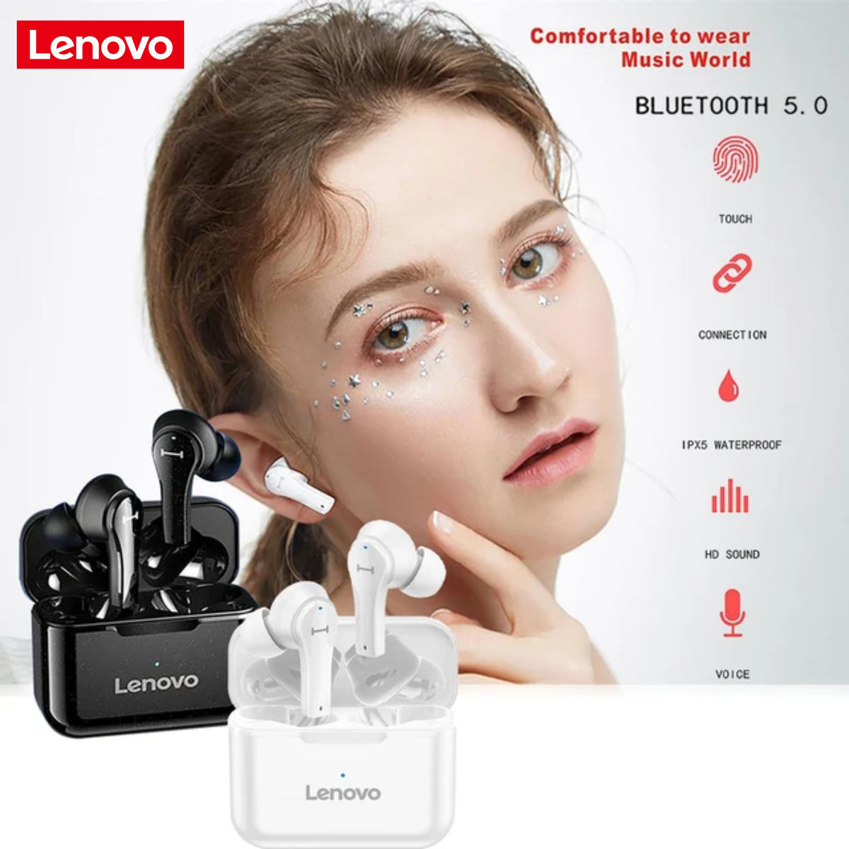 2025 Lenovo Qt82 Ture Wireless Earbuds Touch Control Bluetooth Earphones