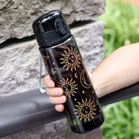 Portable Large Capacity Plastic Water Bottles with Sun and Flowers Design