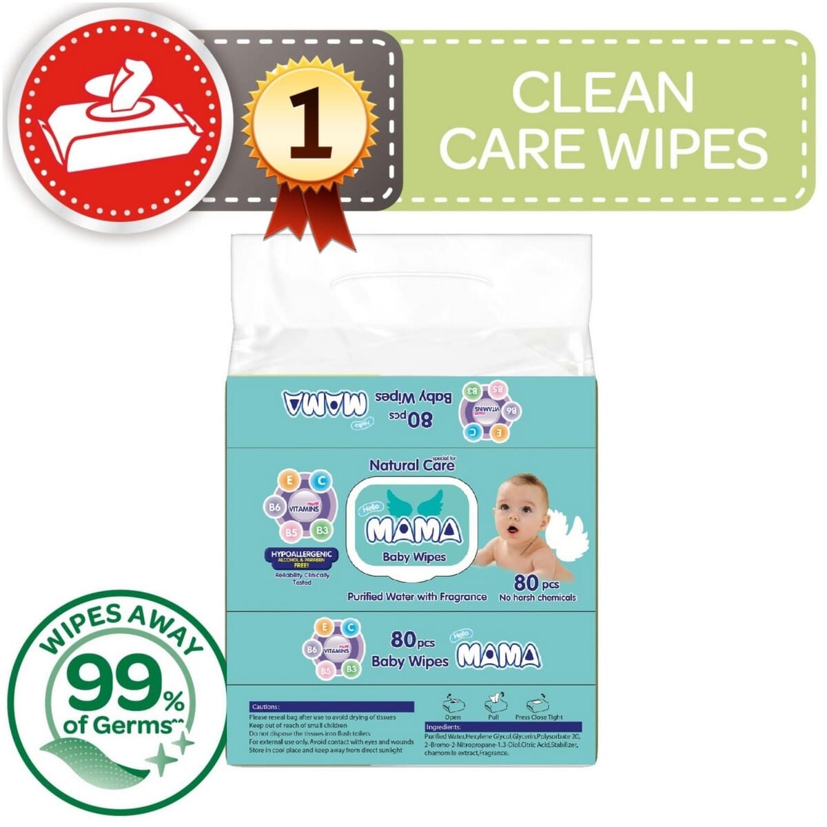 Hello Mama Wet Wipes - 80 Sheets Pack