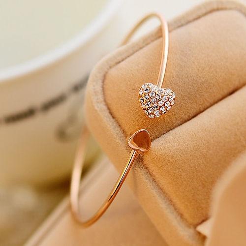 Gold Plated Heart Crystal Bracelet Bangle