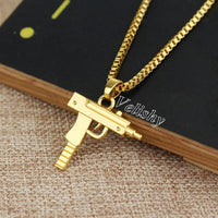 Gold Plated Uzi Gun Pendant with Gold Plated Chain