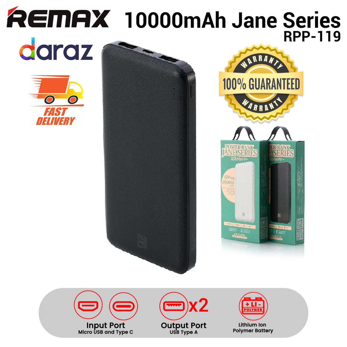 Remax Rpp - 119 R Series Power Bank 10000mAh - Black