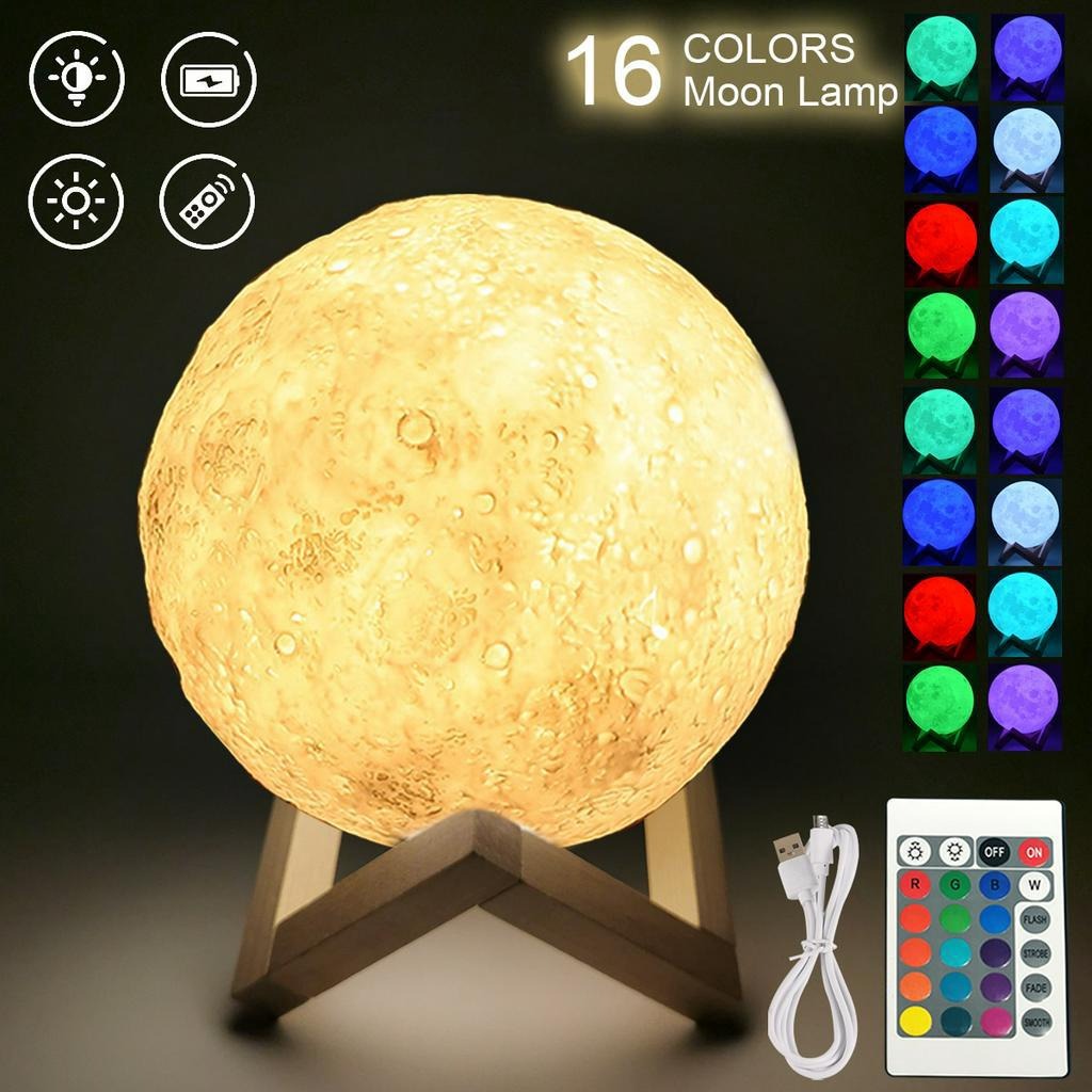 Color Changing Smart Rechargeable 3d Printed Moon Lamp with Dimmer Switch