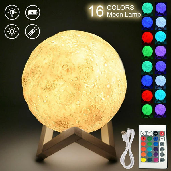 Color Changing Smart Rechargeable 3d Printed Moon Lamp with Dimmer Switch