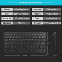 K-1000 Mini Keyboard 78-Key Mini Keyboard USB Powered Wired Keyboard