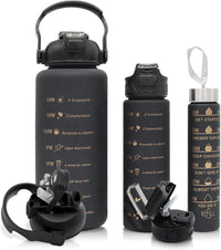 3 Pack Water Bottles Set with 2l Large Bottle 900ml Portable Bottle and