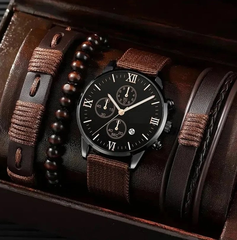 Men's Watch Set - 4 Piece Quartz Watches with Bracelets for Stylish