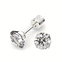 Pair of 4mm White Synthetic Zirconia Earrings with Floral Relief Design and