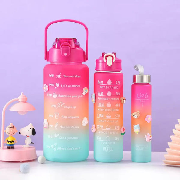 3 Pack Water Bottles Set with 2l Large Bottle 900ml Portable Bottle and
