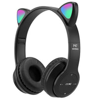 P47m Cute Fashion Cat Ears Wireless Headphones Flash Light LED RGB Gaming