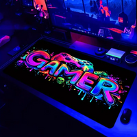 Large Gaming Mouse Pad, UV Reactive Non-Slip Desk Mat, Washable Polyester