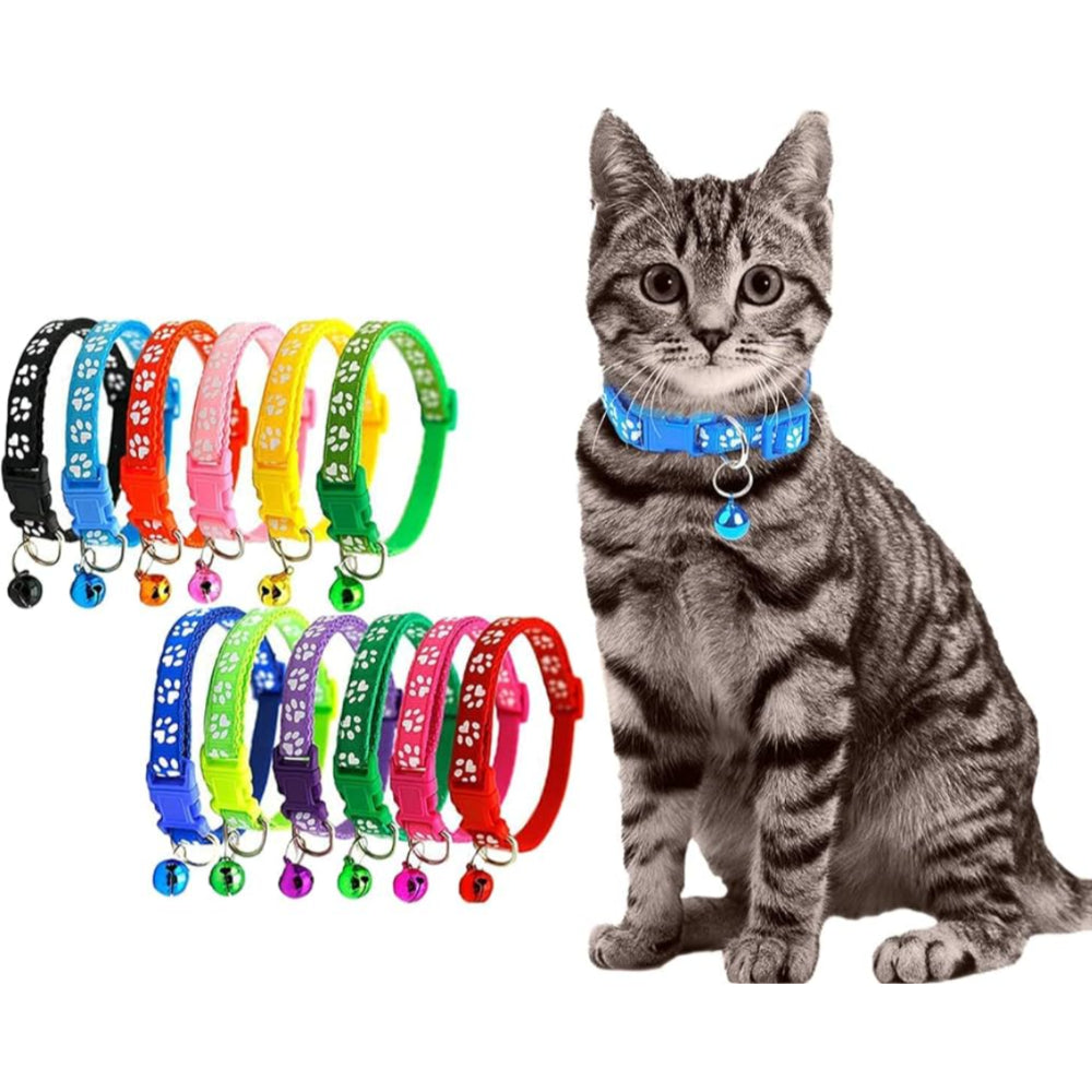 Cute Paw Design Cat Collar with Bell and Cat Belt - Adorable Accessory for