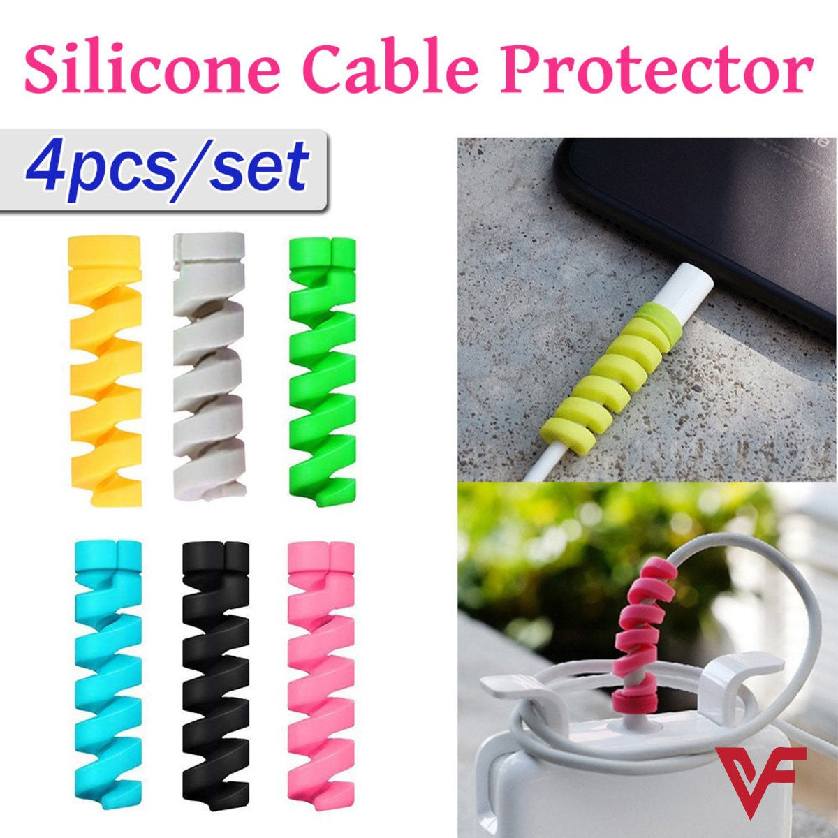 4pcs Set Spiral Cable Protector Silicone Data Line for All USB Charging Cable