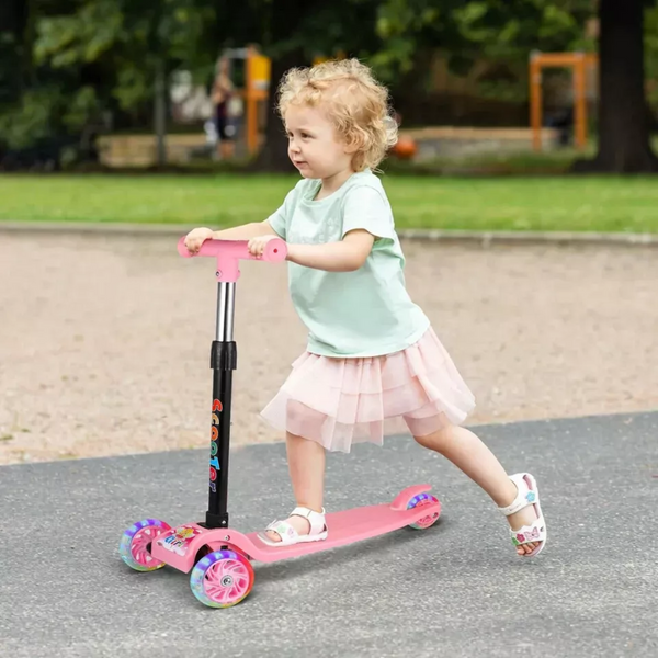Foldable Kick Scooter Light-Up Wheels 3 Wheel Scooter 5 Height Adjustable