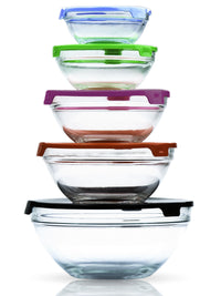 Glass Bowl 5 Pieces Set with Lids - Microwavable and Dishwasher Safe
