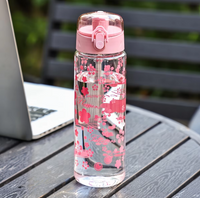 Portable Large Capacity Plastic Water Bottles with Sun and Flowers Design