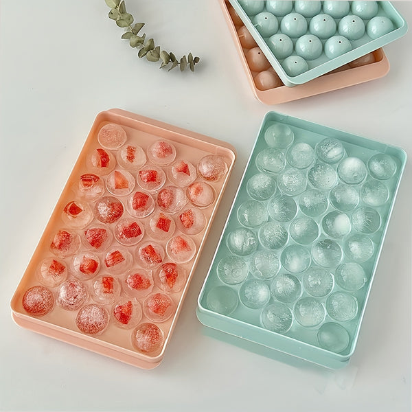 1pc Premium Plastic Ice Cube Tray 33-Cavity Round Diamond Design Food-Grade