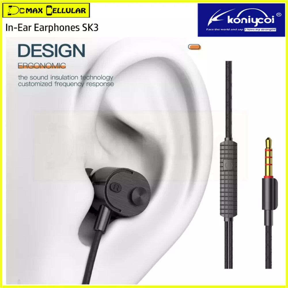 Koniycoi SK3 Wired Earphone Headset Branded For Music (Authentic Koniycoi - Serial Can Be Verified On Koniycoi Official Site)