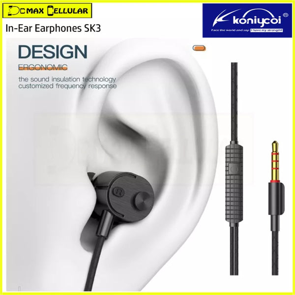Koniycoi SK3 Wired Earphone Headset Branded For Music (Authentic Koniycoi - Serial Can Be Verified On Koniycoi Official Site)
