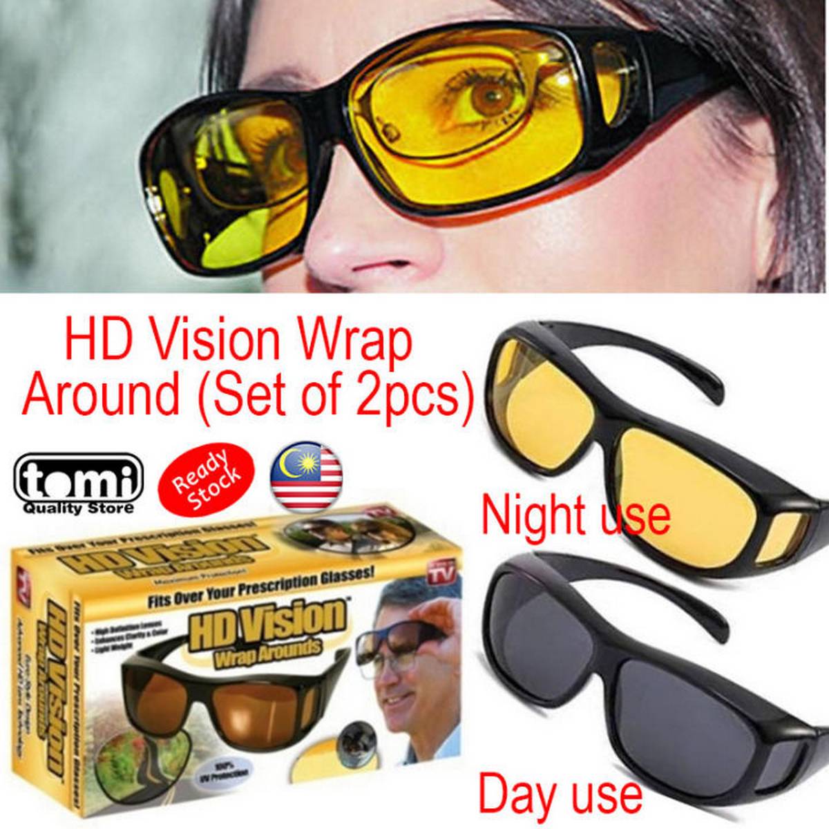 (set of 2) HD Vision Sunglasses Car Day & Night Vision Driving Glass