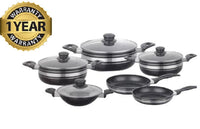 10 PC Non Stick Cookware Set - 2 Frying Pans, 1 Hopper Pan with Lid, 3