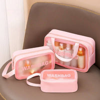3pcs Portable Travel Wash Bag Female Transparent Waterproof Makeup Storage