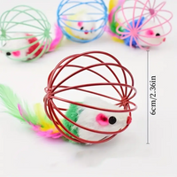 Self-entertaining Cat Toy Cage Mouse Ball with Feathers, Stimulates Hunting