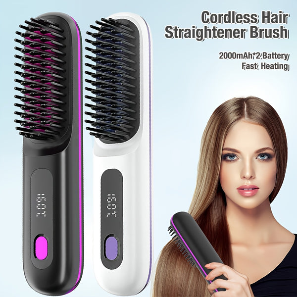 Cordless Hair Straightener Brush, Rapid Heating, Hot Comb Hair Straightener