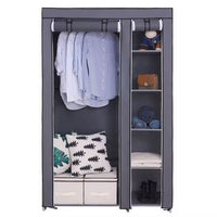 Freestanding Double-Door Fabric Wardrobe with Waterproof Cover, Strong Metal